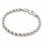 7 inch unisex 925 sterling silver rope chain bracelet, polished finish and secure clasp