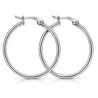 925 sterling silver hoop earrings with polished finish and secure hinged clasp on a white background.