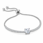 925 silver bracelet with large prong-set round cubic zirconia solitaire, tennis stone band and slider ball ends