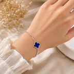 925 sterling silver blue clover bracelet for women