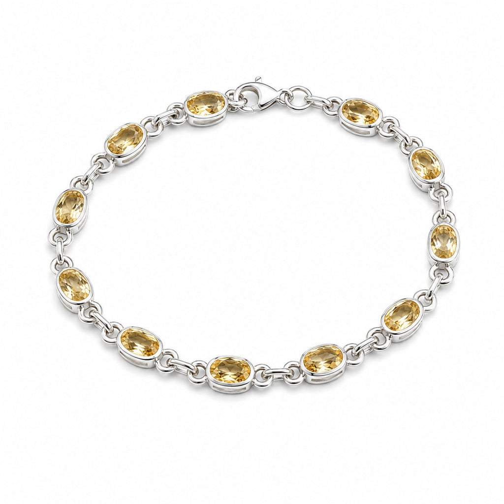 925 sterling silver citrine gemstone link bracelet for women with oval golden yellow stones