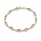 925 sterling silver citrine gemstone link bracelet for women with oval golden yellow stones