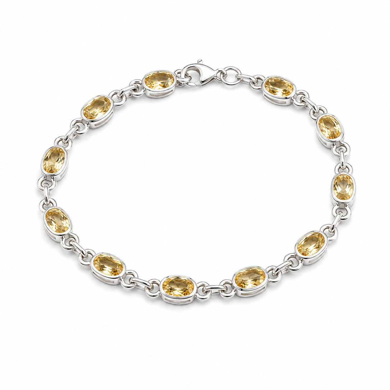 925 sterling silver citrine gemstone link bracelet for women with oval golden yellow stones