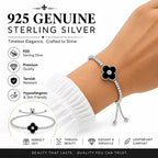 925 sterling silver black clover bracelet, hypoallergenic and tarnish resistant, perfect gift for her