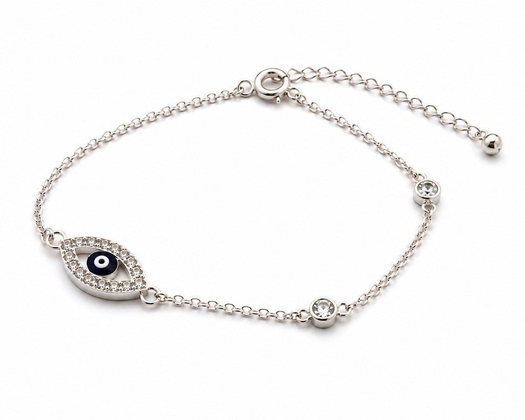 925 sterling silver evil eye bracelet with sparkling zircon stones and delicate chain for women