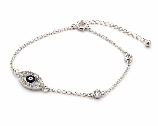 925 sterling silver evil eye bracelet with sparkling zircon stones and delicate chain for women
