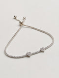 925 sterling silver heart bracelet with sparkling crystals and adjustable chain for women