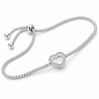 925 Sterling Silver Heart Tennis Bracelet with AAA+ cubic zirconia stones and adjustable slider clasp for women.
