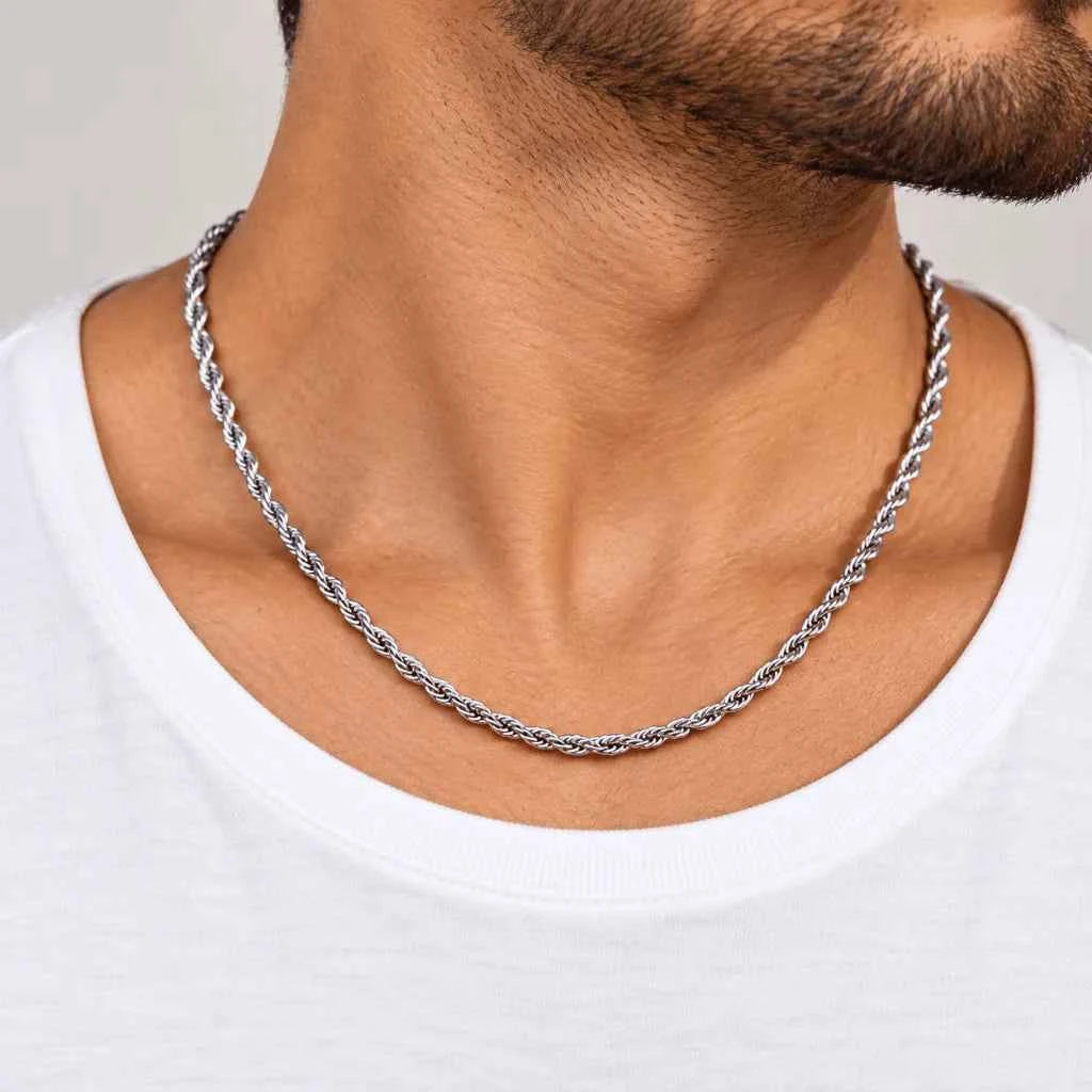 925 Sterling Silver Rope Chain Necklace, Unisex, 18–24 Inch