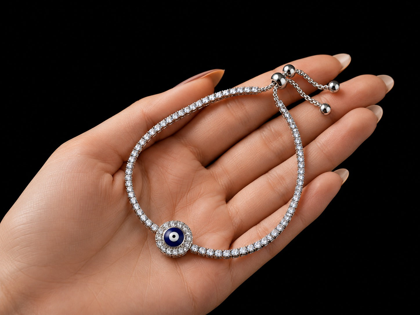 925 Sterling Silver Evil Eye Hamsa Bracelet – CZ Tennis Bracelet for Women