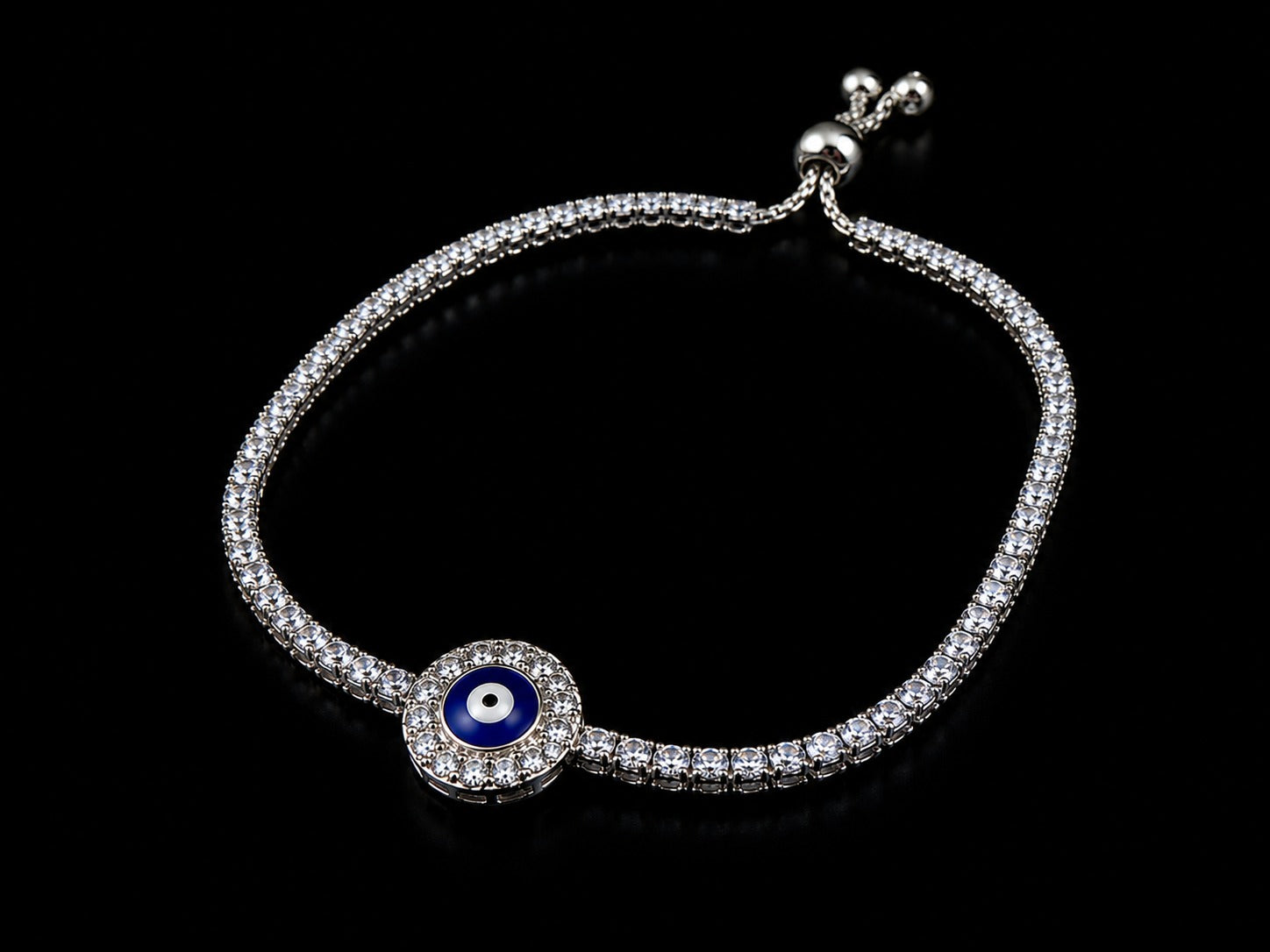 925 Sterling Silver Evil Eye Hamsa Bracelet – CZ Tennis Bracelet for Women