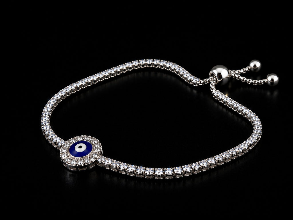 925 Sterling Silver Evil Eye Hamsa Bracelet – CZ Tennis Bracelet for Women