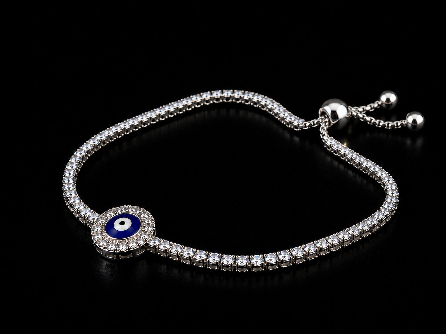 925 Sterling Silver Evil Eye Hamsa Bracelet – CZ Tennis Bracelet for Women