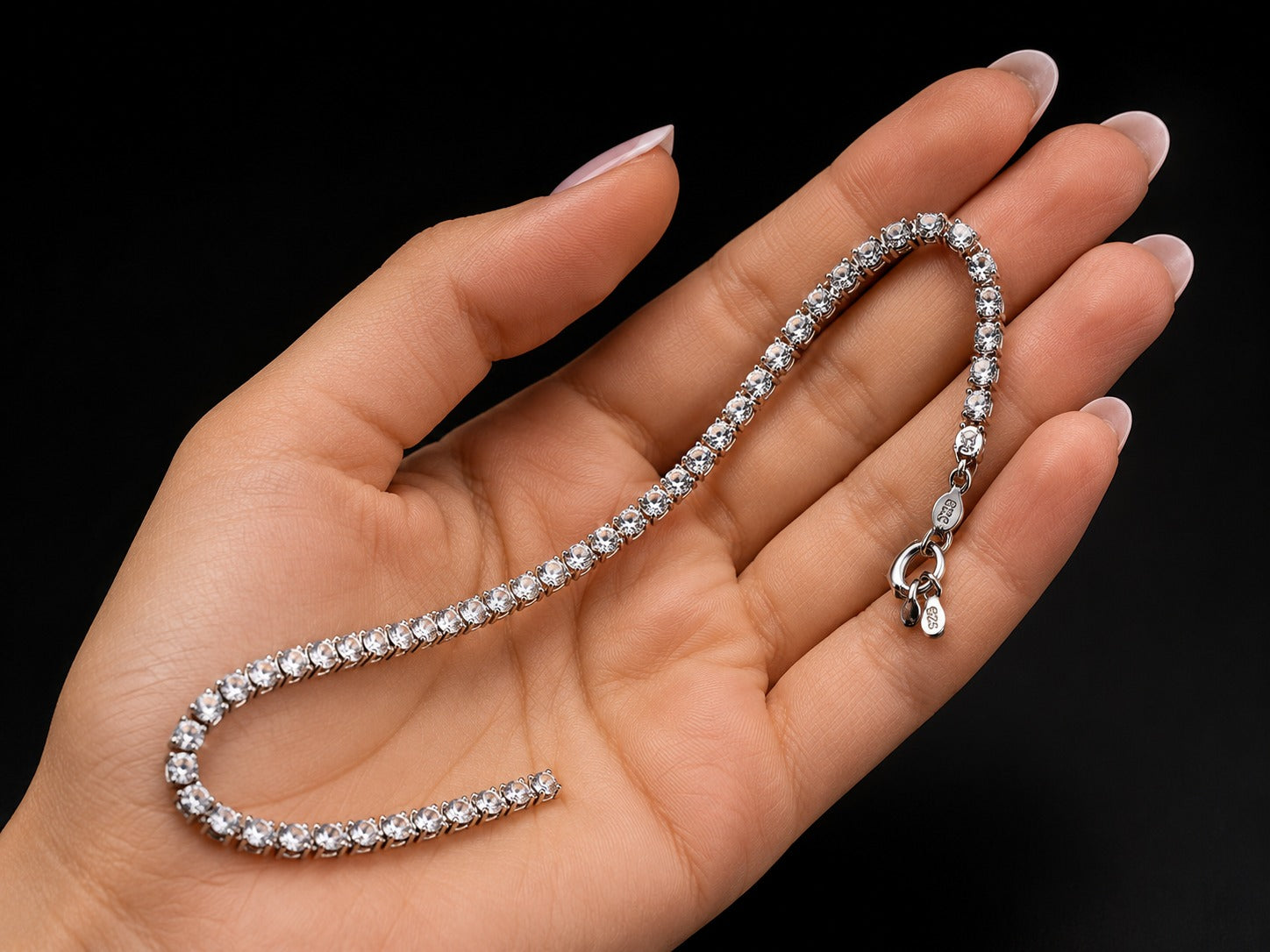 6" 2mm Diamond-Cut Tennis Bracelet – Sparkling Silver Rhinestone Bracelet for Women