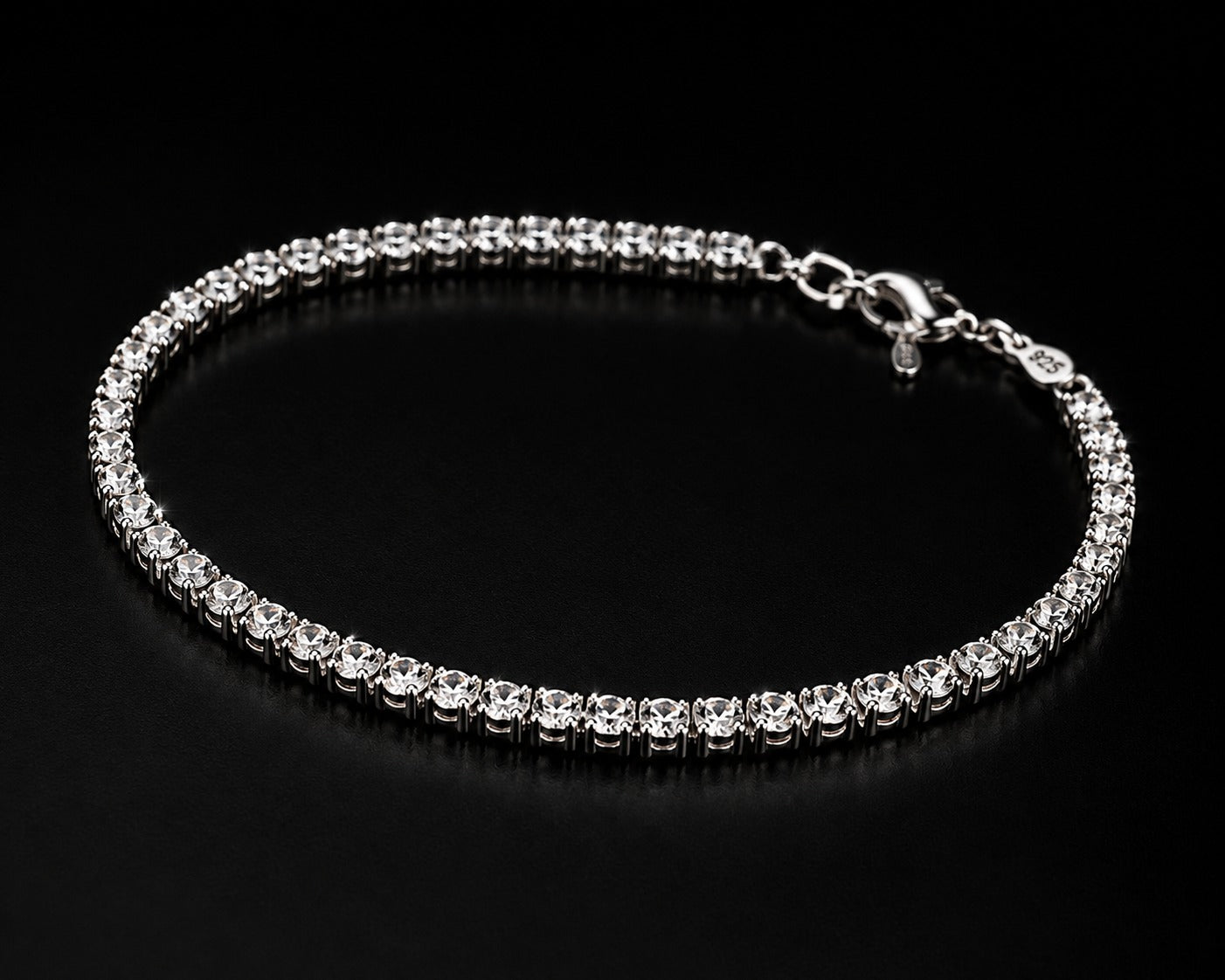 6" 2mm Diamond-Cut Tennis Bracelet – Sparkling Silver Rhinestone Bracelet for Women