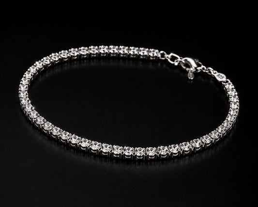 6" 2mm Diamond-Cut Tennis Bracelet – Sparkling Silver Rhinestone Bracelet for Women