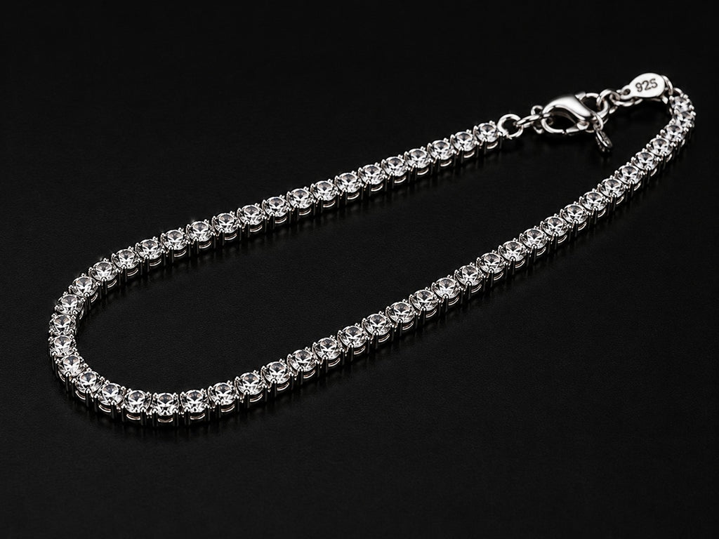 6" 2mm Diamond-Cut Tennis Bracelet – Sparkling Silver Rhinestone Bracelet for Women
