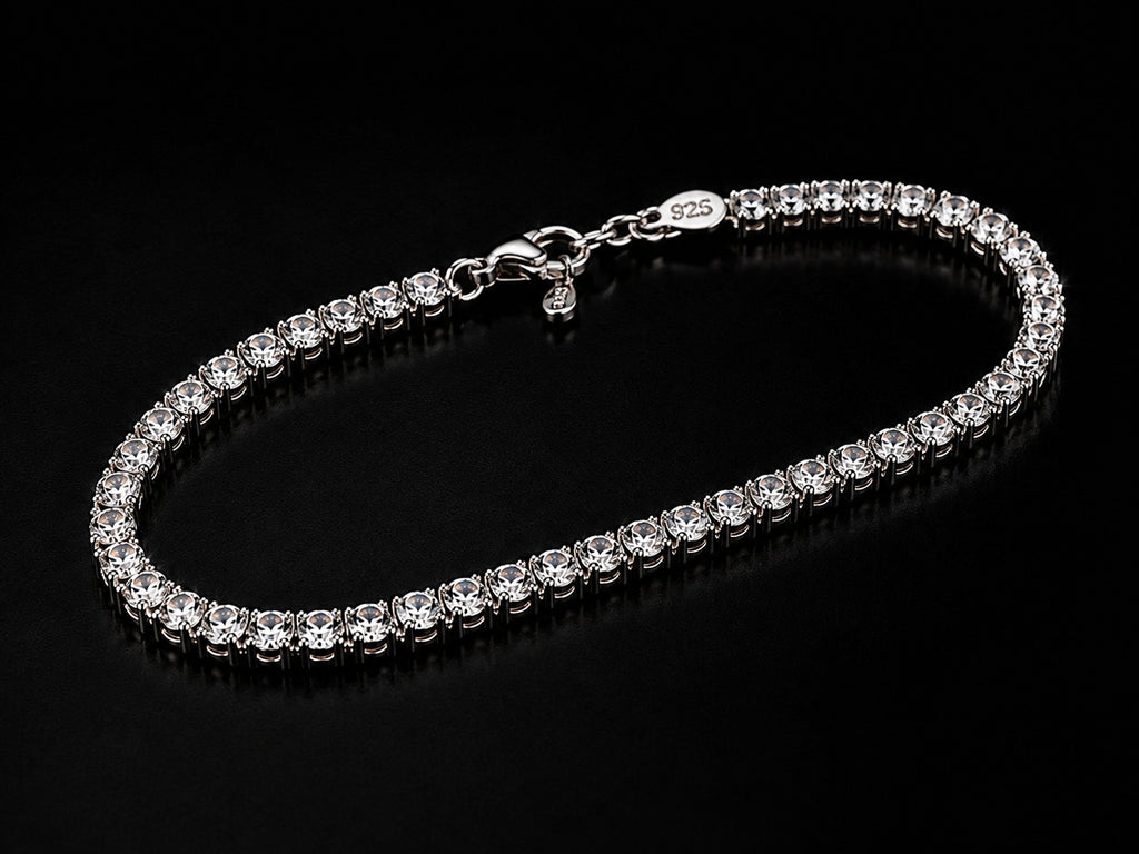 6" 2mm Diamond-Cut Tennis Bracelet – Sparkling Silver Rhinestone Bracelet for Women