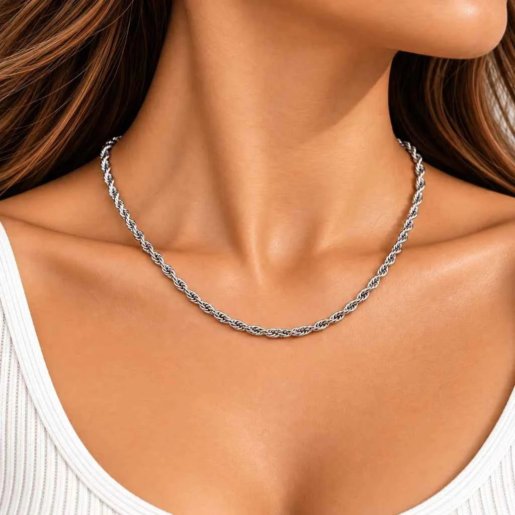 925 Sterling Silver Rope Chain Necklace, Unisex, 18–24 Inch