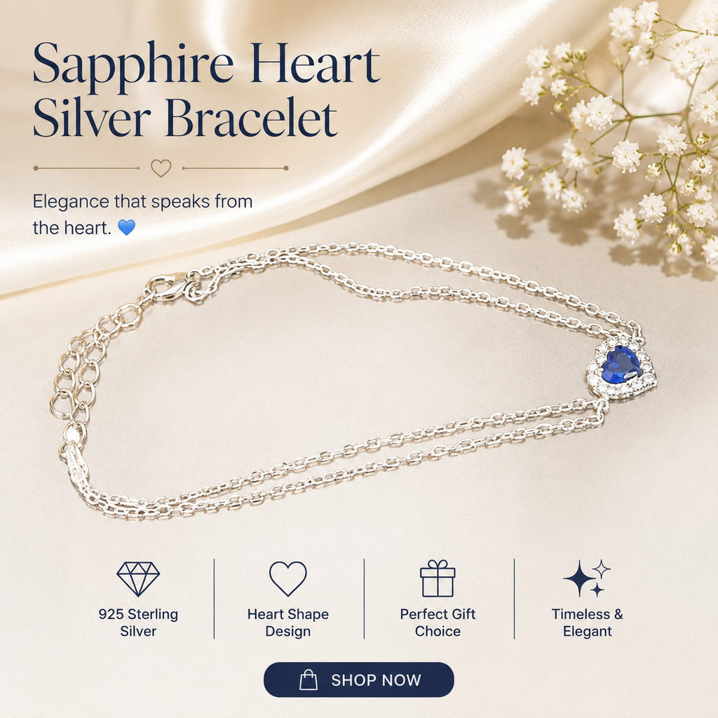 Adjustable sterling silver bracelet with elegant blue clover pendant