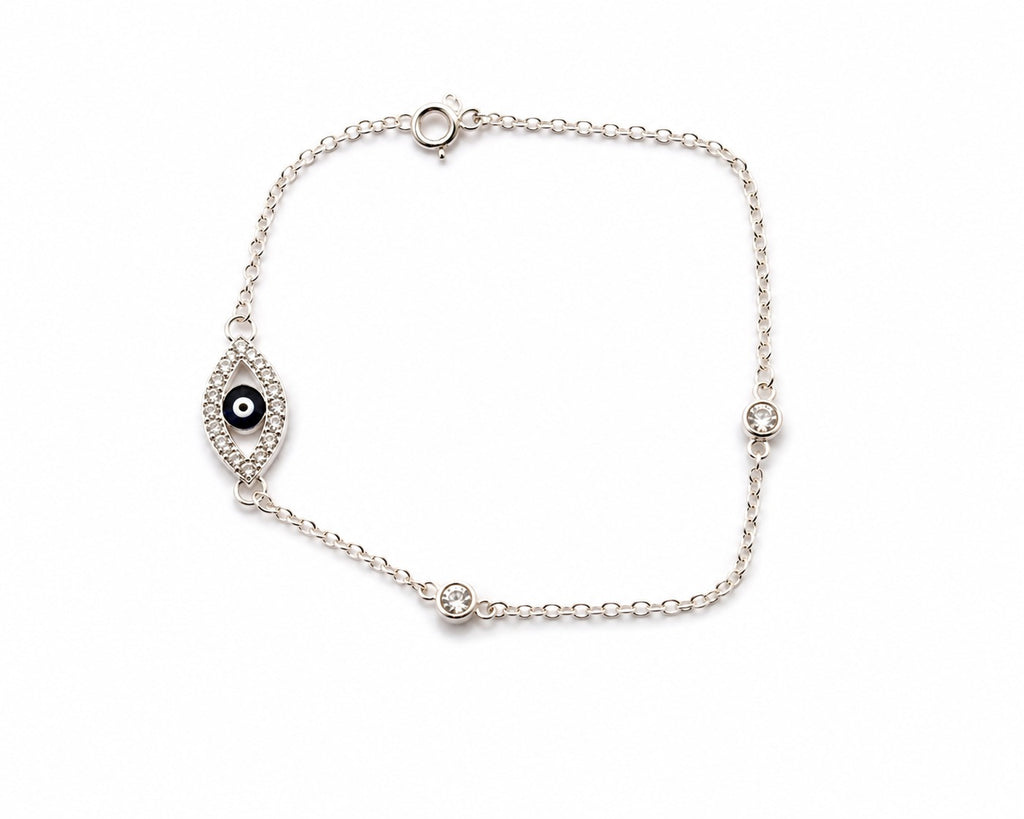 Adjustable clasp detail of 925 sterling silver evil eye bracelet for women