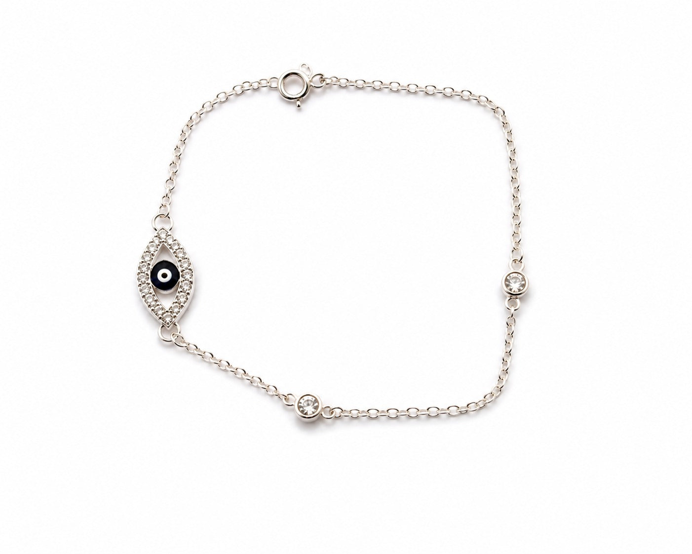Adjustable clasp detail of 925 sterling silver evil eye bracelet for women
