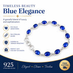 Blue gemstone 925 sterling silver link bracelet, tarnish resistant, elegant gift for her with free shipping