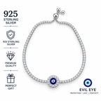 925 sterling silver blue evil eye protection bracelet with cubic zirconia halo, perfect gift for her