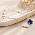 Stylish blue lucky clover bracelet for women in sterling silver