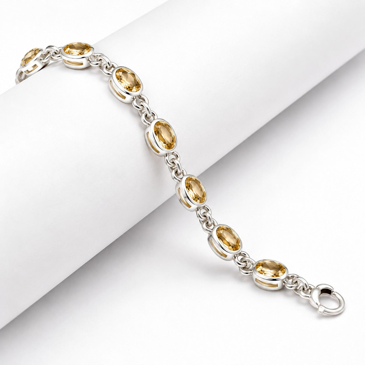 Elegant citrine gemstone and sterling silver link bracelet for women