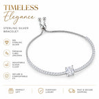 Elegant 925 sterling silver cubic zirconia solitaire bracelet with adjustable slider clasp, perfect gift for her