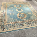Blue and beige Khotan style handmade area rug