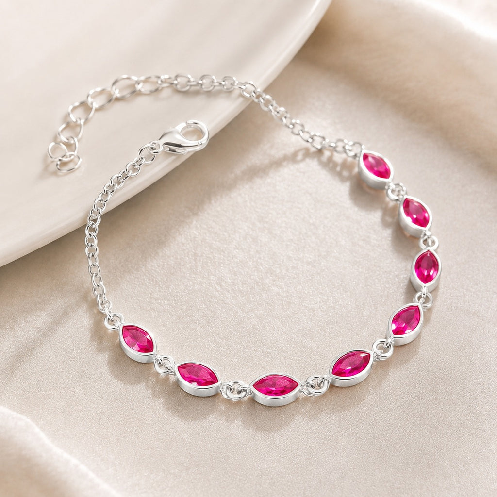 Elegant 925 sterling silver chain bracelet featuring sparkling marquise-cut gemstones