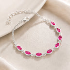 Elegant 925 sterling silver chain bracelet featuring sparkling marquise-cut gemstones