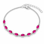 Red marquise gemstone bracelet in sterling silver with delicate cable chain, lobster clasp and adjustable extender