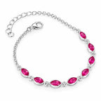 925 sterling silver ruby marquise bracelet with bezel-set red gemstones, lobster clasp and extender chain