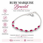 Ruby marquise bracelet in 925 sterling silver, lightweight and comfortable with adjustable fit, perfect gift for her