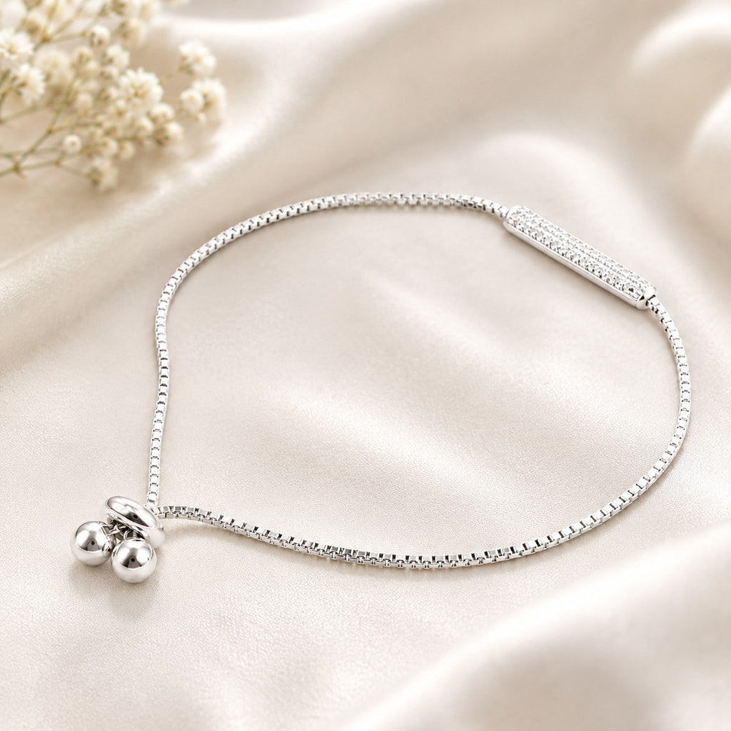 Stylish 925 sterling silver bracelet with polished silver ball charms for women
