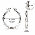 Silver hoop earring measuring 17.6 mm diameter and 2 mm thick