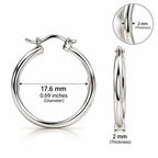 Silver hoop earring measuring 17.6 mm diameter and 2 mm thick