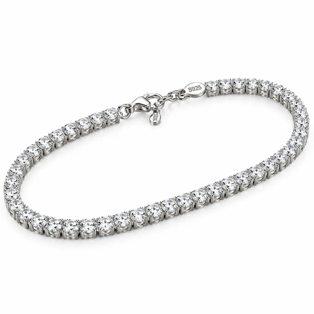 Silver tennis bracelet with sparkling diamond-cut cubic zirconia stones and extender chain with S925 tag