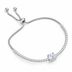 925 sterling silver solitaire tennis bracelet with round cubic zirconia center stone and adjustable slider closure