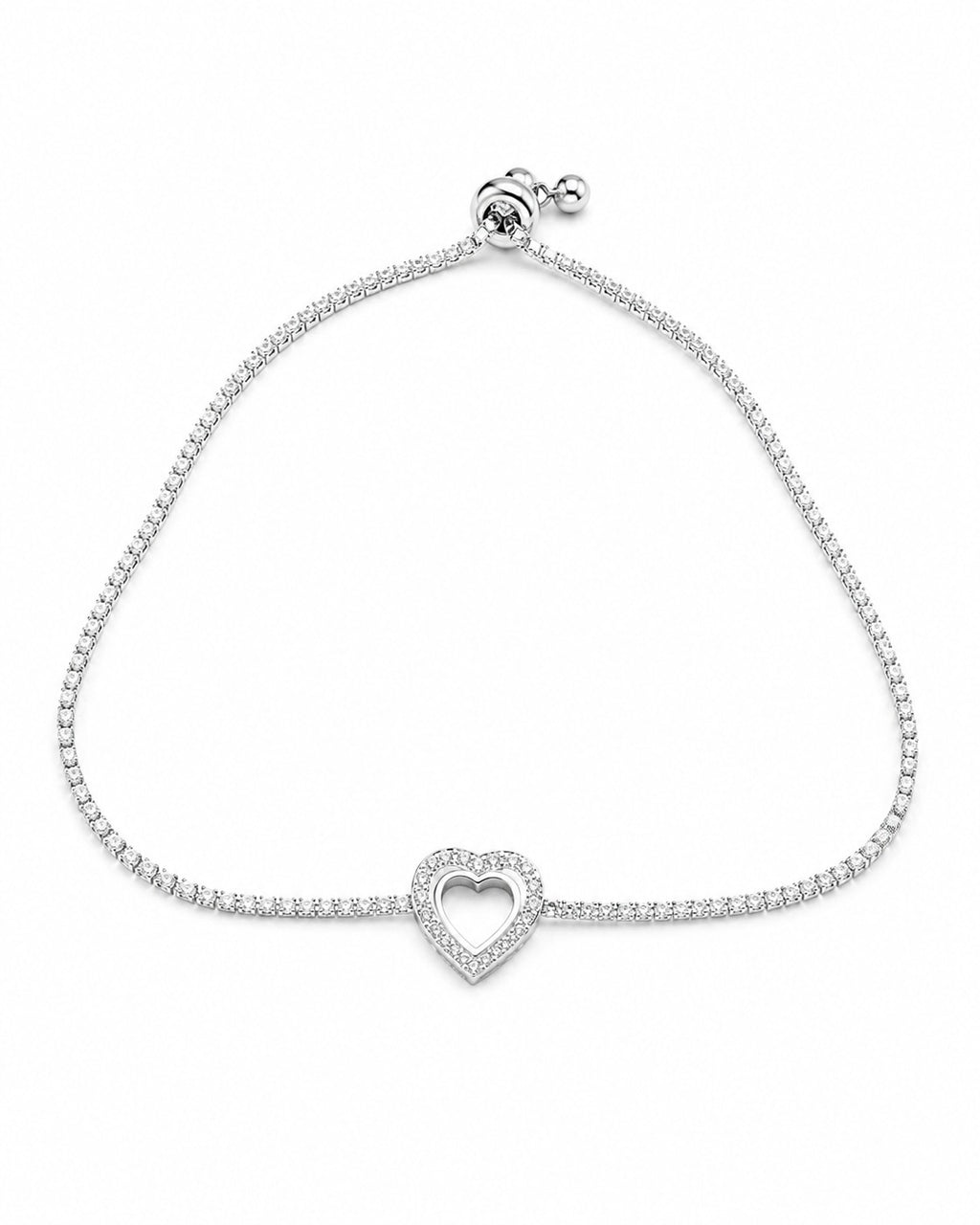Detailed view of AAA+ cubic zirconia tennis chain on a 925 sterling silver bracelet.