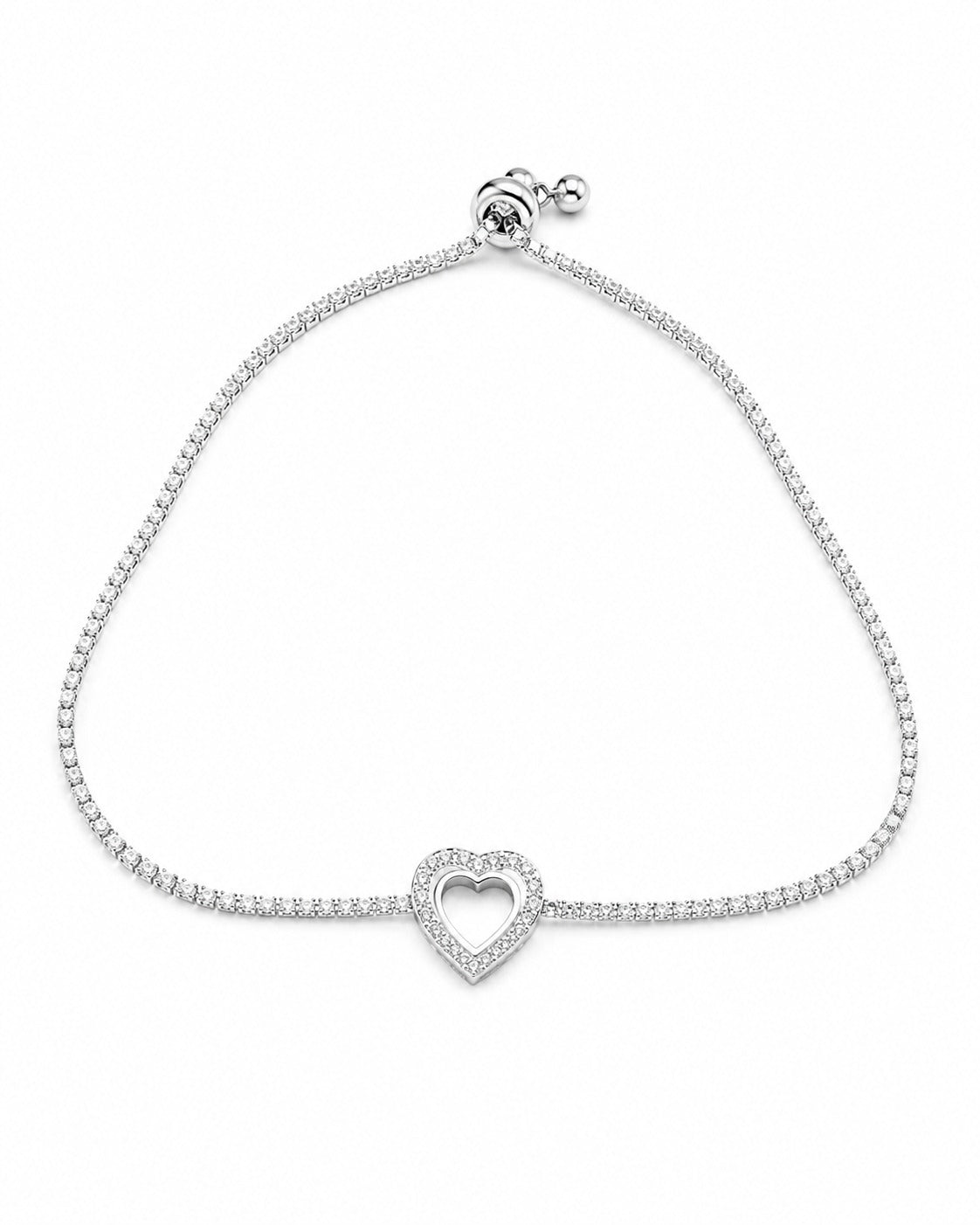 Detailed view of AAA+ cubic zirconia tennis chain on a 925 sterling silver bracelet.