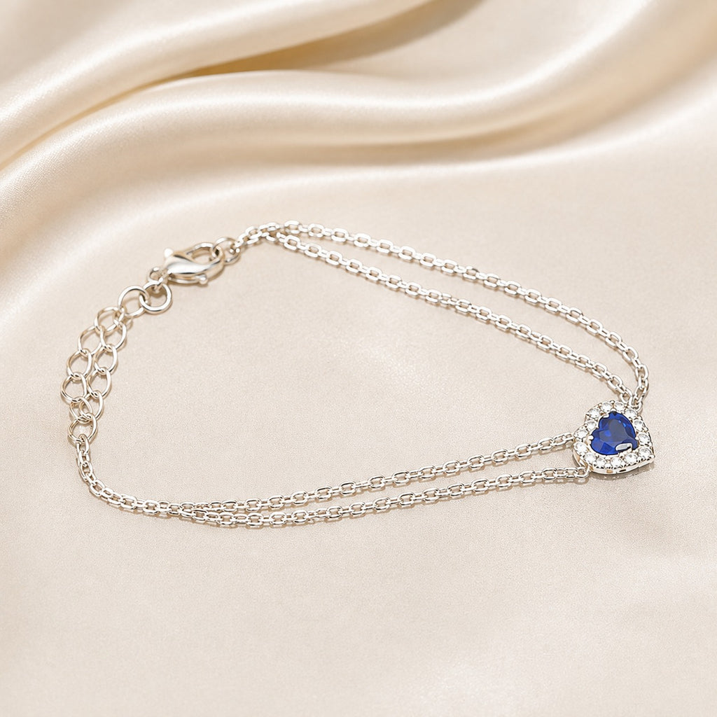 925 sterling silver paperclip chain bracelet with blue clover charm