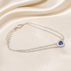 925 sterling silver paperclip chain bracelet with blue clover charm