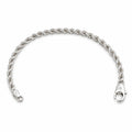 Sterling silver twisted rope chain bracelet laid open showing lobster clasp and jump ring