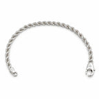 Sterling silver twisted rope chain bracelet laid open showing lobster clasp and jump ring