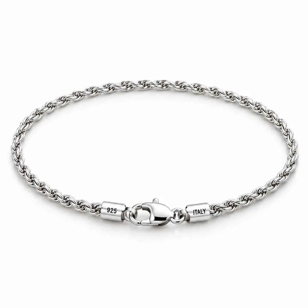 925 Sterling Silver Rope Chain Necklace, Unisex, 18–24 Inch