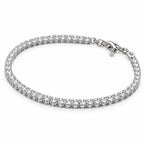 Unisex 2mm silver tennis bracelet with prong-set round cubic zirconia stones and secure lobster clasp